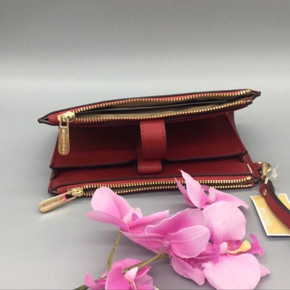 Michael Kors Large Double Zip Wristlet Leather Flame Color - Picture 6 of 15